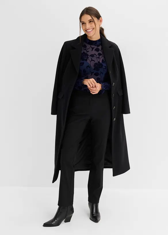 Transparent topp med l&aring;nga &auml;rmar och flocktryck, bonprix