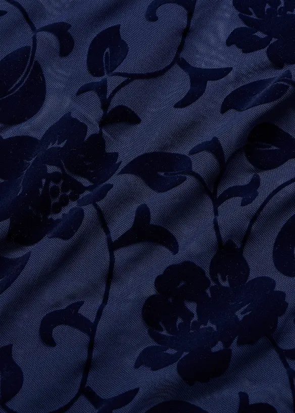 Transparent topp med l&aring;nga &auml;rmar och flocktryck, bonprix