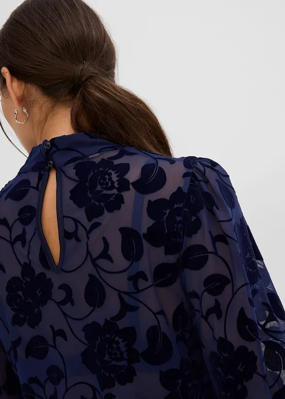 Transparent topp med l&aring;nga &auml;rmar och flocktryck, bonprix