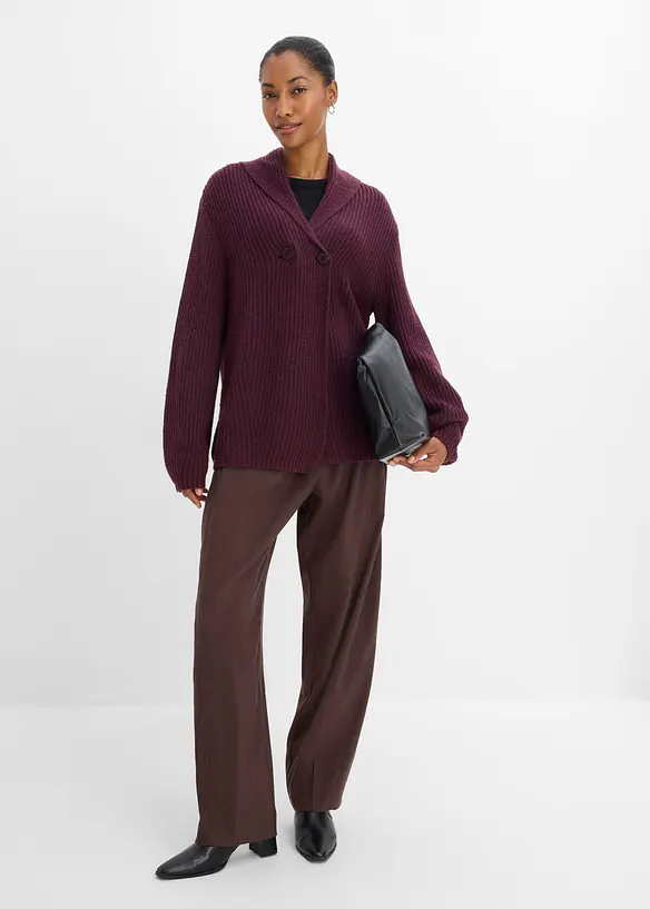Grovstickad cardigan med krage, bonprix