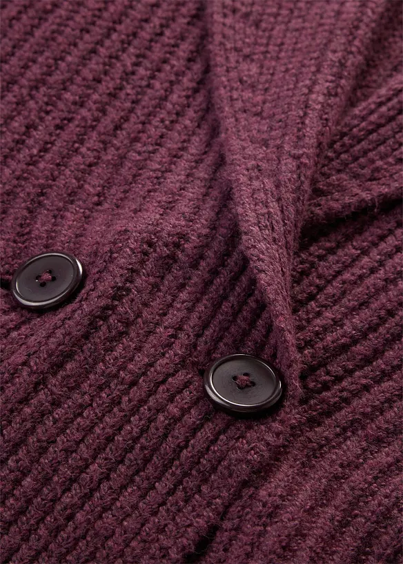 Grovstickad cardigan med krage, bonprix