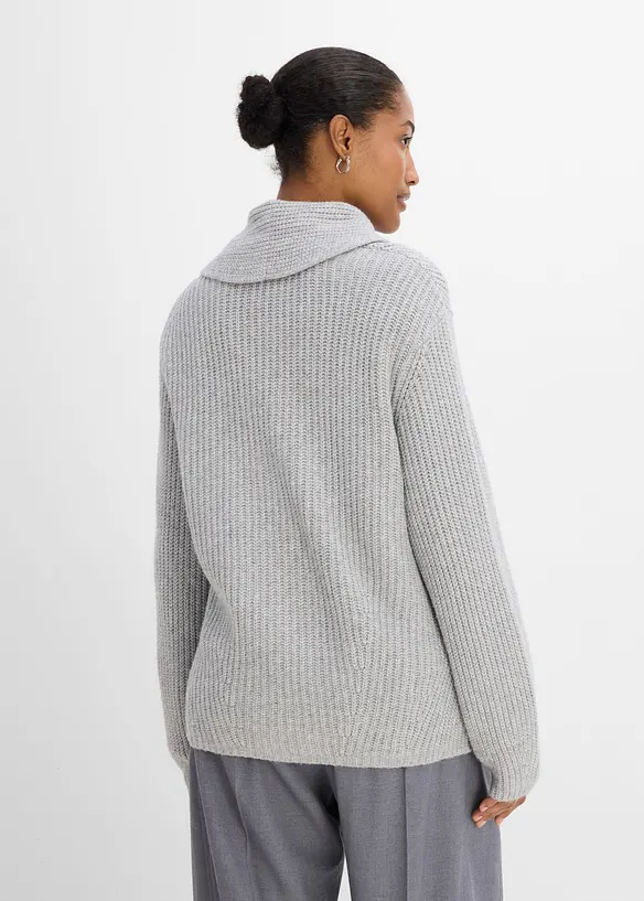 Grovstickad cardigan med krage, bonprix