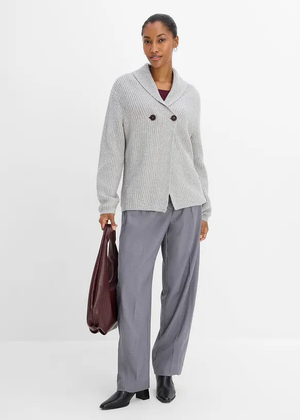 Grovstickad cardigan med krage, bonprix