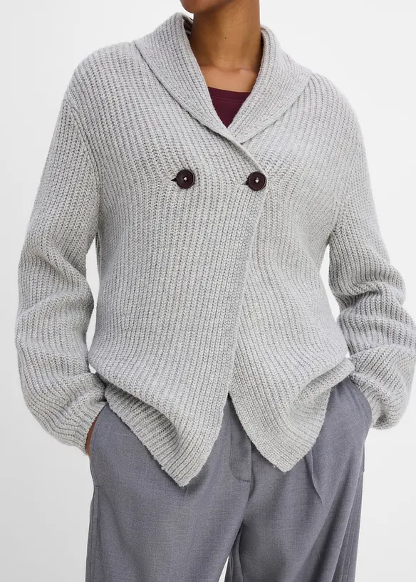 Grovstickad cardigan med krage, bonprix