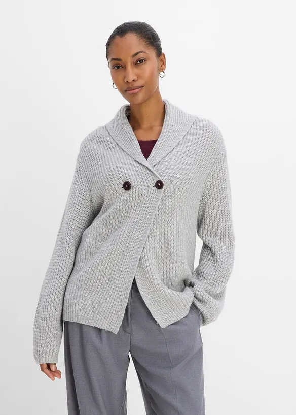 Grovstickad cardigan med krage, bonprix