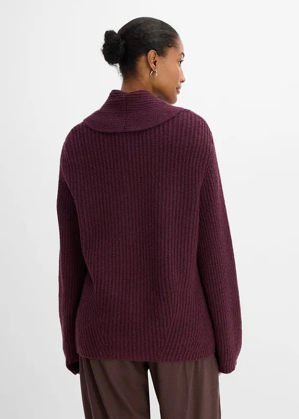 Grovstickad cardigan med krage, bonprix