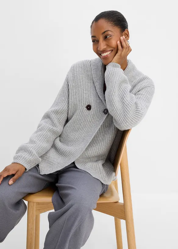 Grovstickad cardigan med krage, bonprix