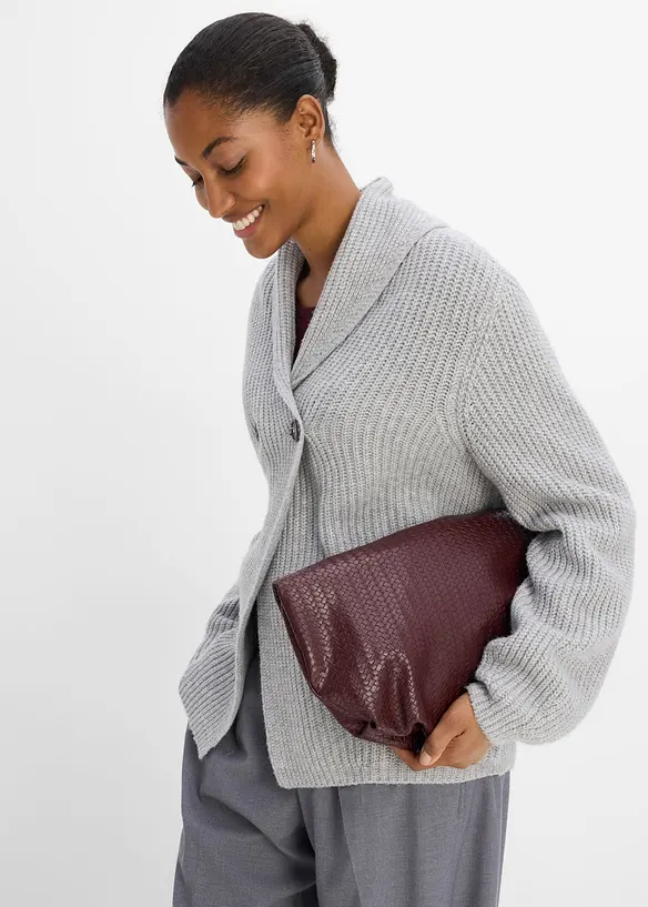 Grovstickad cardigan med krage, bonprix