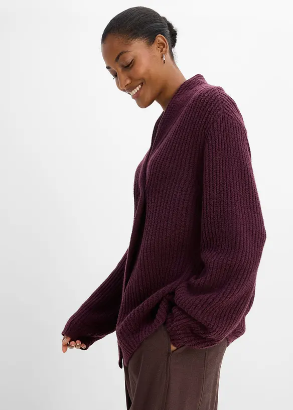 Grovstickad cardigan med krage, bonprix