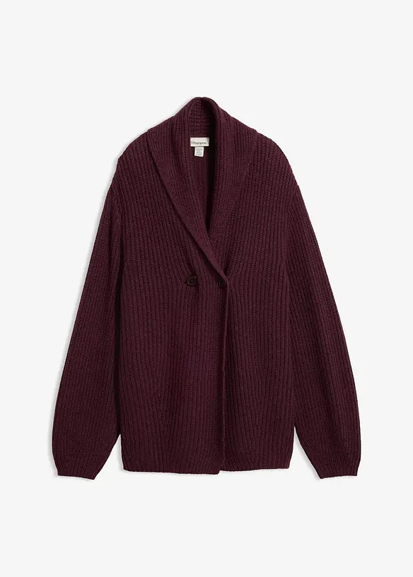 Grovstickad cardigan med krage, bonprix