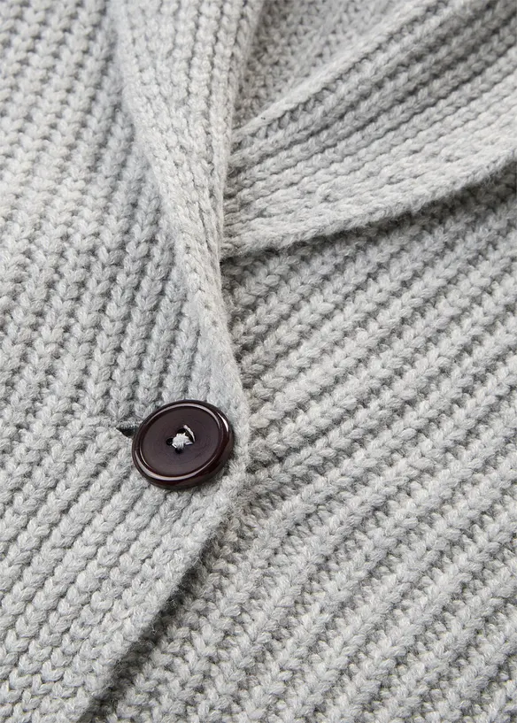 Grovstickad cardigan med krage, bonprix