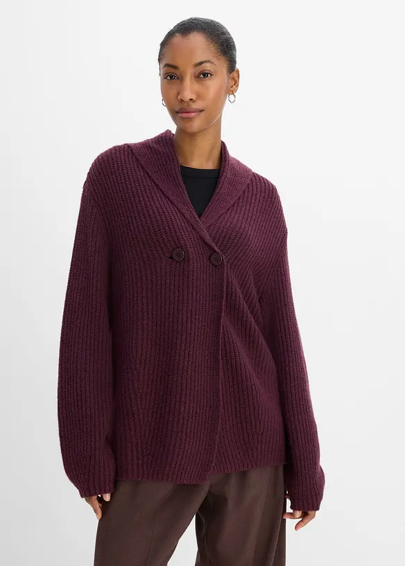 Grovstickad cardigan med krage, bonprix