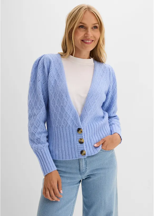 Finstickad cardigan med knappdetaljer, bonprix