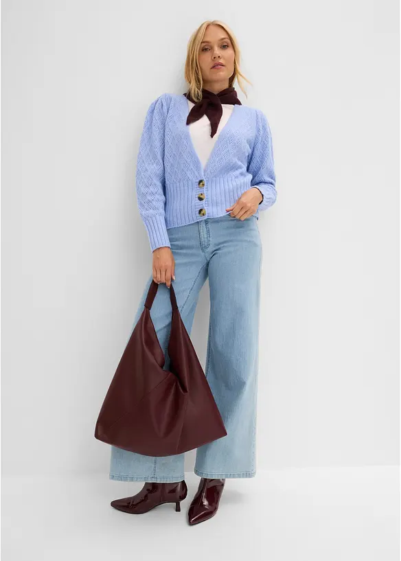 Finstickad cardigan med knappdetaljer, bonprix