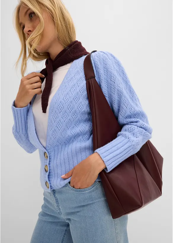 Finstickad cardigan med knappdetaljer, bonprix