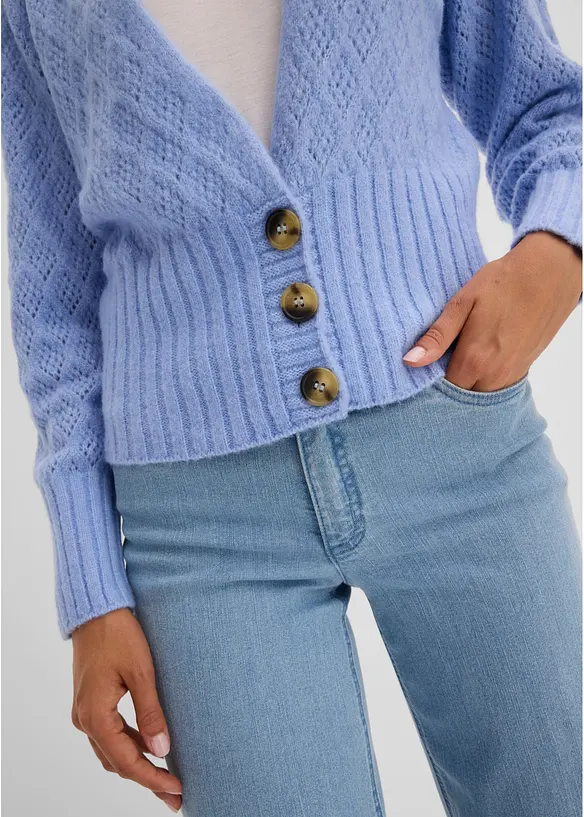 Finstickad cardigan med knappdetaljer, bonprix