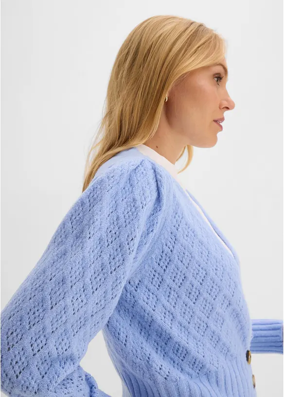 Finstickad cardigan med knappdetaljer, bonprix