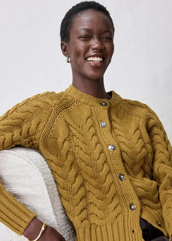 Fl&auml;tm&ouml;nstrad cardigan i bomull och ull, bonprix