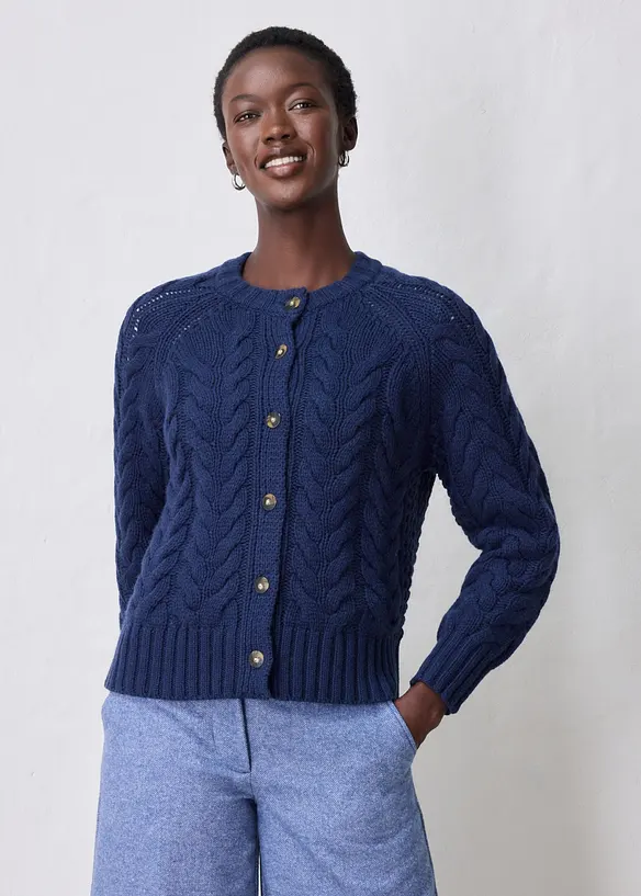 Fl&auml;tm&ouml;nstrad cardigan i bomull och ull, bonprix