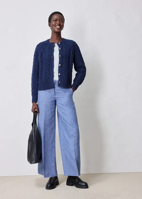 Fl&auml;tm&ouml;nstrad cardigan i bomull och ull, bonprix