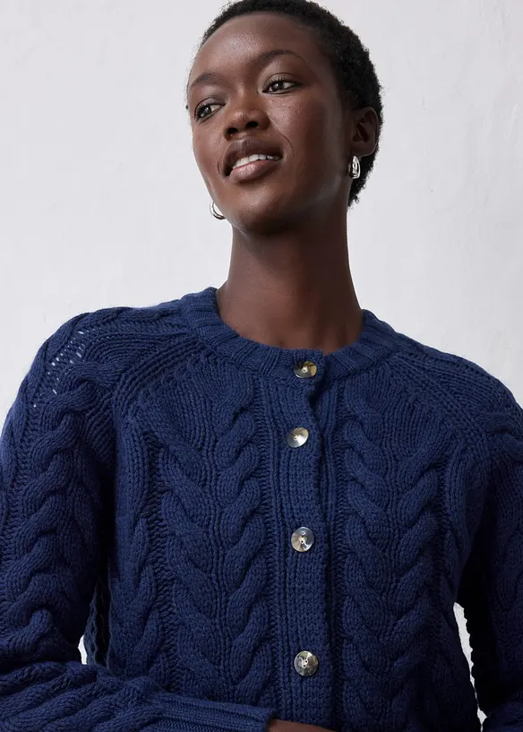 Fl&auml;tm&ouml;nstrad cardigan i bomull och ull, bonprix