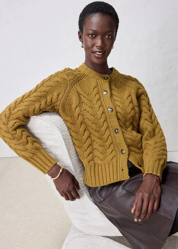 Fl&auml;tm&ouml;nstrad cardigan i bomull och ull, bonprix