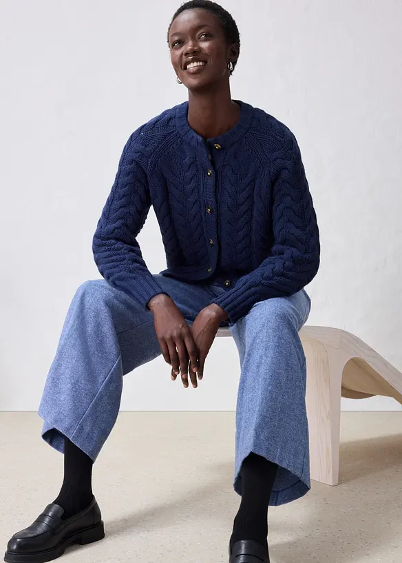 Fl&auml;tm&ouml;nstrad cardigan i bomull och ull, bonprix