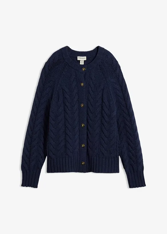 Fl&auml;tm&ouml;nstrad cardigan i bomull och ull, bonprix