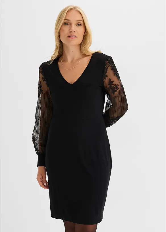 Minikl&auml;nning med transparenta ballong&auml;rmar och broderi, bonprix
