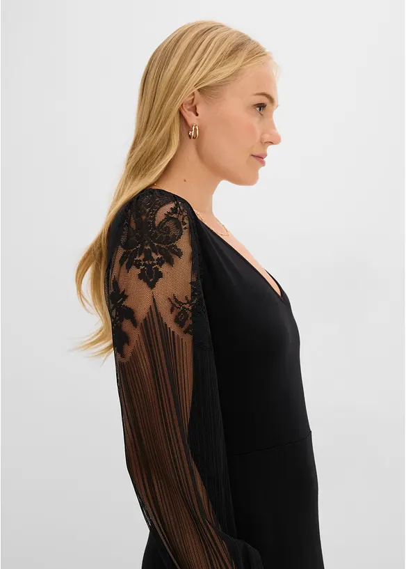 Minikl&auml;nning med transparenta ballong&auml;rmar och broderi, bonprix