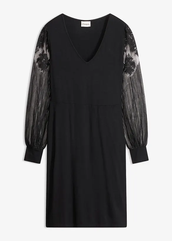 Minikl&auml;nning med transparenta ballong&auml;rmar och broderi, bonprix