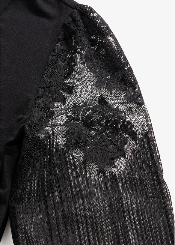 Minikl&auml;nning med transparenta ballong&auml;rmar och broderi, bonprix