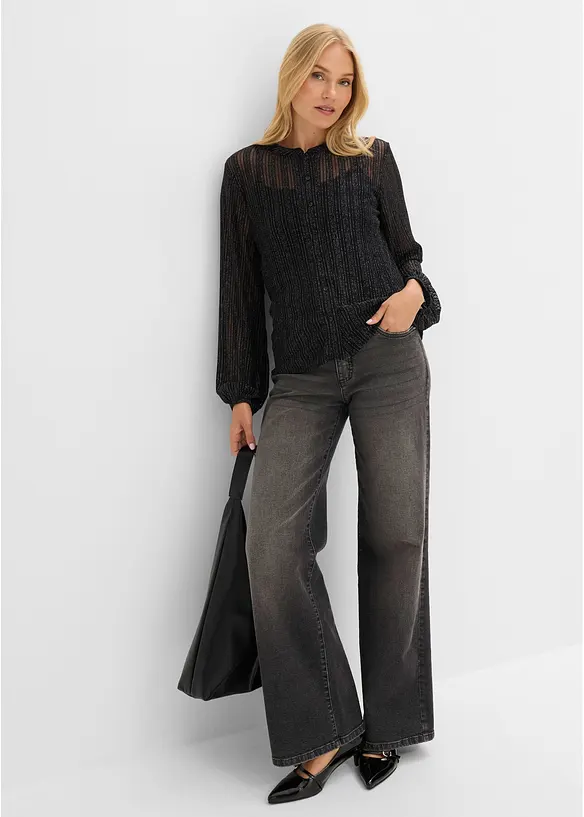 Blus i skimrande, plisserat material, bonprix