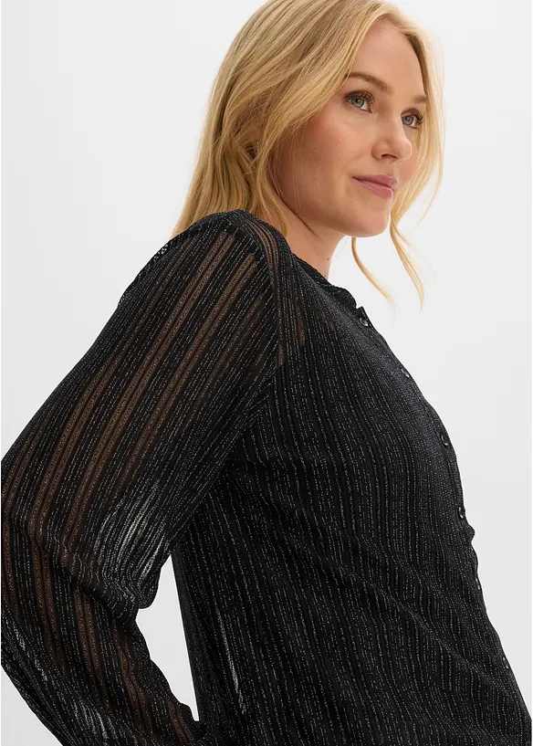 Blus i skimrande, plisserat material, bonprix