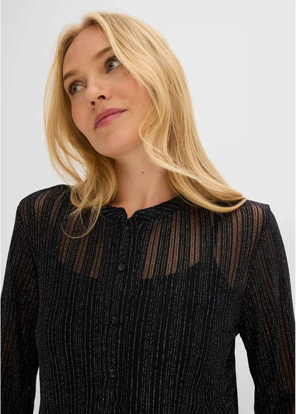 Blus i skimrande, plisserat material, bonprix