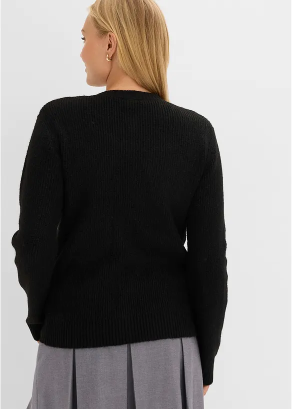 Finstickad cardigan med rosetter, bonprix