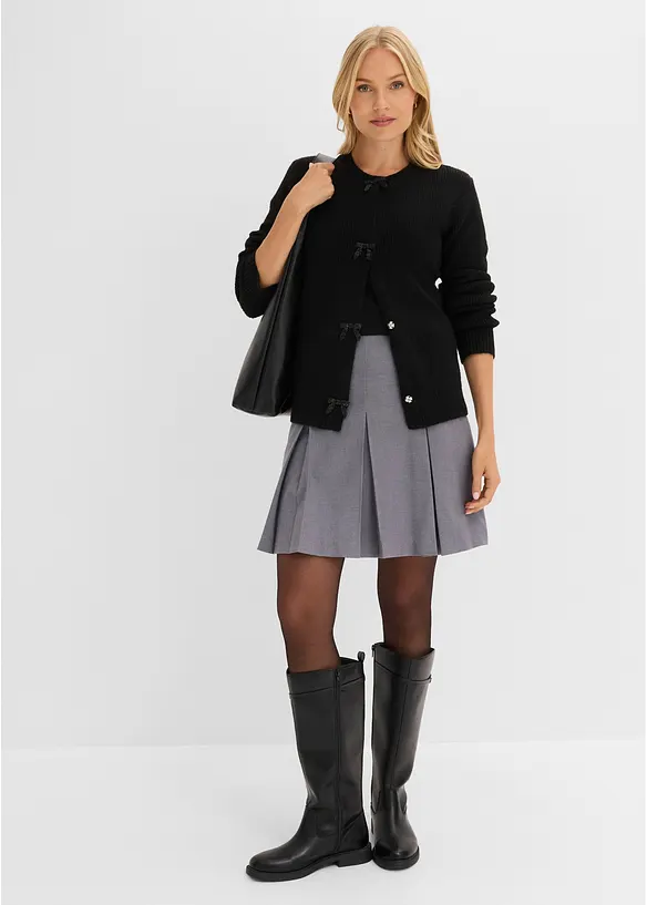 Finstickad cardigan med rosetter, bonprix