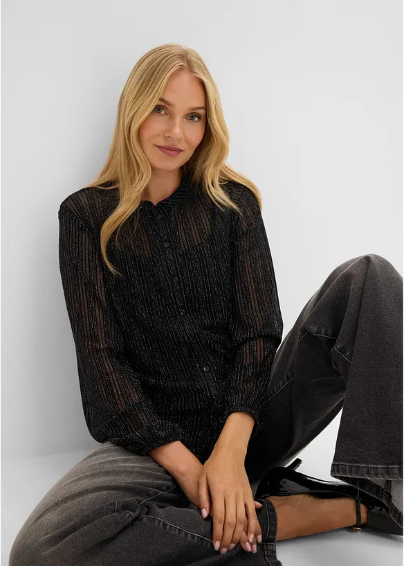 Blus i skimrande, plisserat material, bonprix