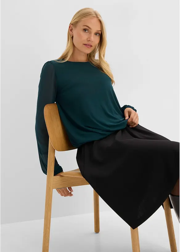 L&aring;ng&auml;rmad topp i mjuk mesh, bonprix