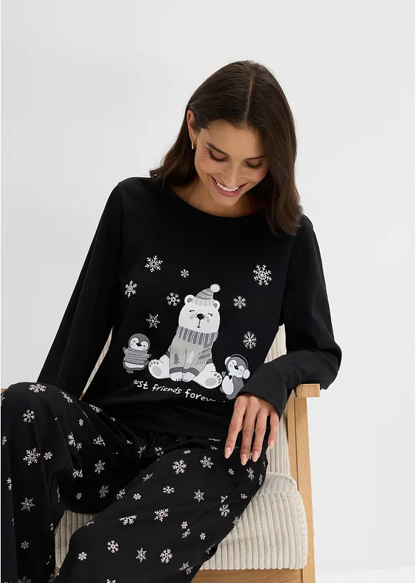 Pyjamas i bomull med sovmask, bonprix