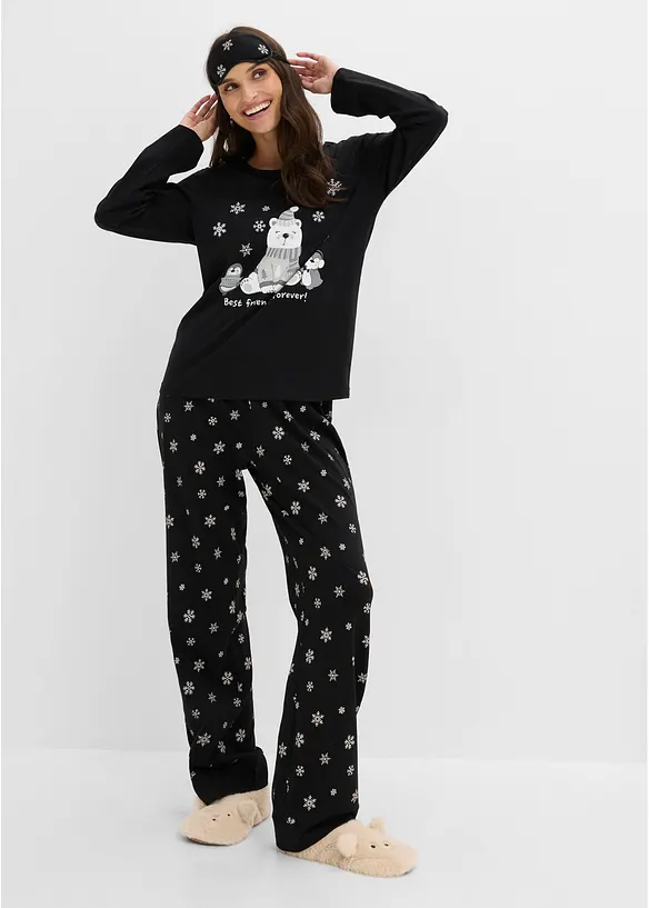 Pyjamas i bomull med sovmask, bonprix