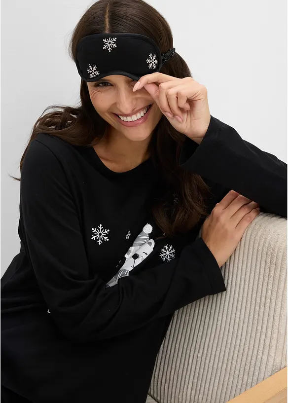 Pyjamas i bomull med sovmask, bonprix