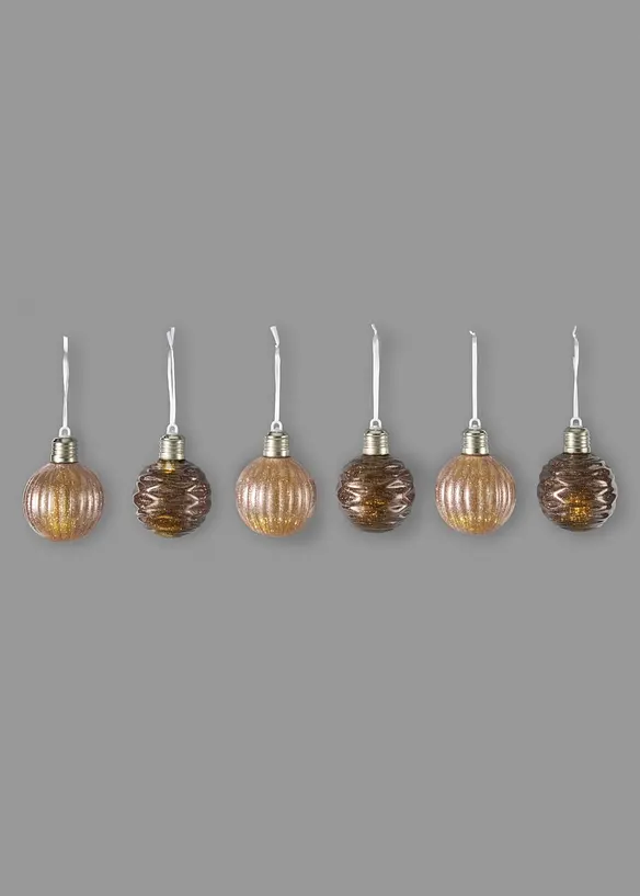 H&auml;ngdekoration med LED-belysning &ndash; julgranskulor (6-pack), bonprix
