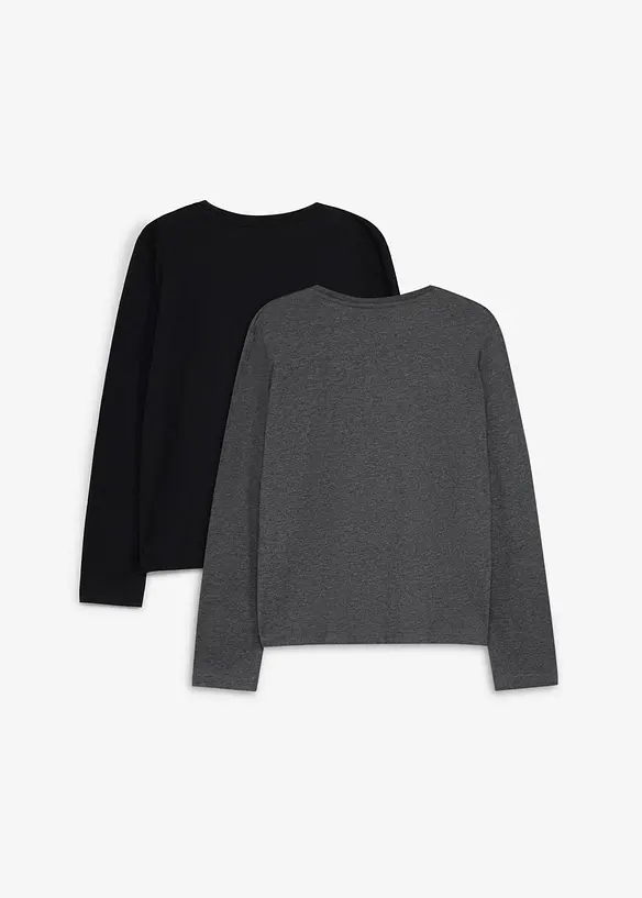 L&aring;ng&auml;rmad T-shirt med ekologisk bomull och julmotiv (2-pack), bonprix
