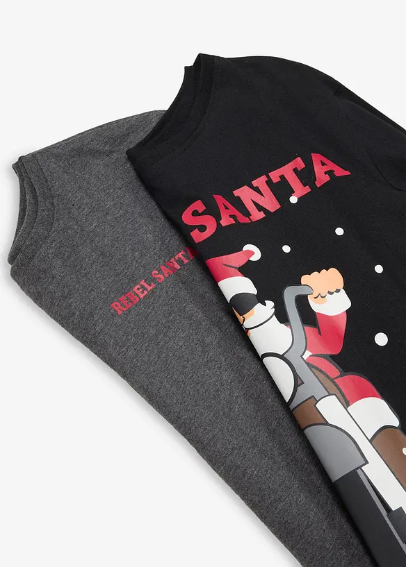 L&aring;ng&auml;rmad T-shirt med ekologisk bomull och julmotiv (2-pack), bonprix
