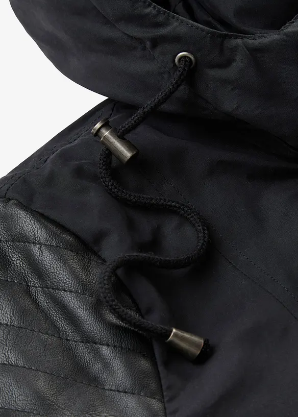 L&aring;ng parkas med inf&auml;llningar av skinnimitation, bonprix