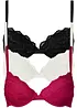 Push up-BH med fin spets (3-pack), bonprix