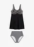 Lång tankini (2 delar) med bikinibyxa med hög midja, bonprix