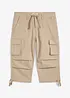 Stretchig cargobyxa med vida ben i 3/4-längd, Loose Fit, bonprix
