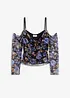 Cold shoulder-topp i tunn mesh, bonprix